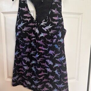 Torrid Tankini Swim Top Womens Plus Size 4 Black Shark Print Racerback